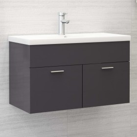 Mueble con lavabo madera de ingeniería gris brillante de vidaXL, Tocadores de baño - Ref: Foro24-3070837, Precio: 199,08 €, D...