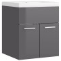 Mueble con lavabo madera de ingeniería gris brillante de vidaXL, Tocadores de baño - Ref: Foro24-3070819, Precio: 112,61 €, D...