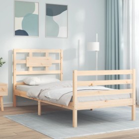 Bed frame with solid wood headboard 100x200 cm by vidaXL, Beds and slatted bases - Ref: Foro24-3194431, Price: 106,08 €, Disc...