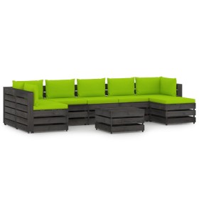 8-piece garden furniture with gray impregnated wood cushions by vidaXL, Garden sets - Ref: Foro24-3068371, Price: 749,99 €, D...