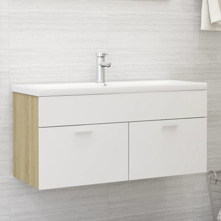 White chipboard and Sonoma oak cabinet with sink by vidaXL, bathroom vanities - Ref: Foro24-3070852, Price: 258,46 €, Discoun...