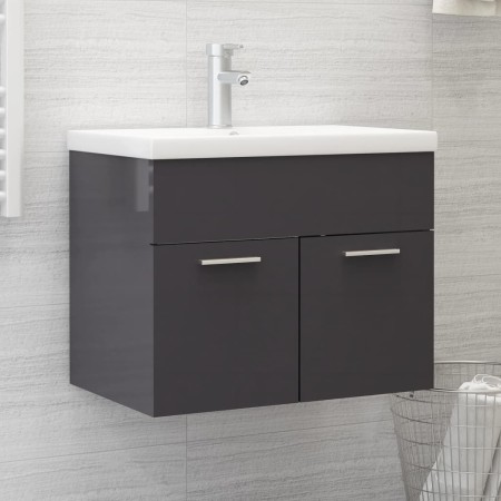 Mueble con lavabo madera de ingeniería gris brillante de vidaXL, Tocadores de baño - Ref: Foro24-3070828, Precio: 154,46 €, D...