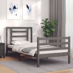 Gray solid wood bed frame with headboard 90x200 cm by vidaXL, Beds and slatted bases - Ref: Foro24-3194688, Price: 100,99 €, ...