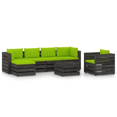 Garden furniture 7 pieces with gray impregnated wood cushions by vidaXL, Garden sets - Ref: Foro24-3068479, Price: 701,99 €, ...