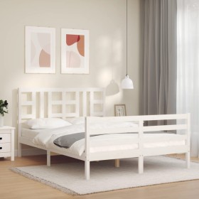 White solid wood bed frame with headboard 140x200 cm by vidaXL, Beds and slatted bases - Ref: Foro24-3193922, Price: 129,40 €...