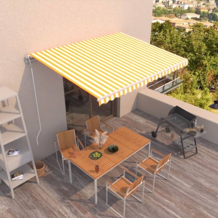 Toldo retráctil automático amarillo y blanco 450x300 cm de vidaXL, Toldos - Ref: Foro24-3068928, Precio: 372,99 €, Descuento: %