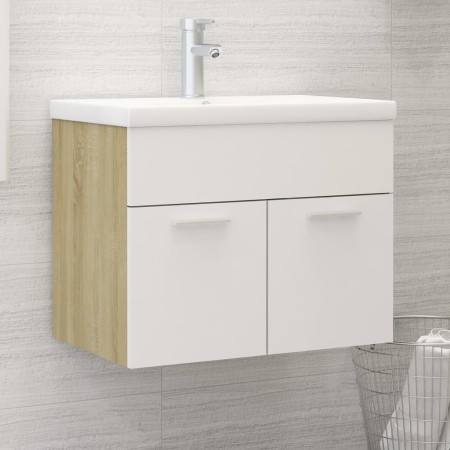 Mueble con lavabo madera de ingeniería blanco y roble Sonoma de vidaXL, Tocadores de baño - Ref: Foro24-3071275, Precio: 186,...