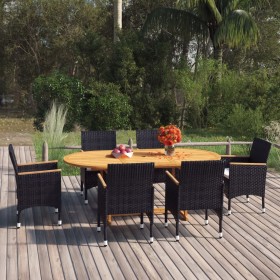 7-teiliges Garten-Ess-Set aus schwarzem synthetischem Rattan von vidaXL, Gartensets - Ref: Foro24-3070755, Preis: 652,02 €, R...