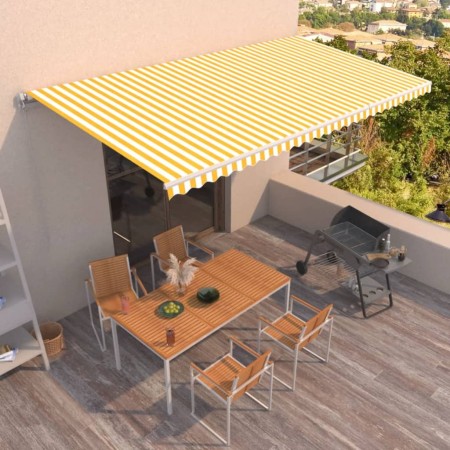 Toldo retráctil manual amarillo y blanco 600x350 cm de vidaXL, Toldos - Ref: Foro24-3069038, Precio: 557,45 €, Descuento: %