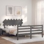 Gray solid wood bed frame with headboard 140x190 cm by vidaXL, Beds and slatted bases - Ref: Foro24-3195268, Price: 160,86 €,...