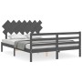 Gray solid wood bed frame with headboard 140x190 cm by vidaXL, Beds and slatted bases - Ref: Foro24-3195268, Price: 160,86 €,...