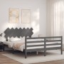 Gray solid wood bed frame with headboard 140x190 cm by vidaXL, Beds and slatted bases - Ref: Foro24-3195268, Price: 160,86 €,...