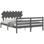 Gray solid wood bed frame with headboard 140x190 cm by vidaXL, Beds and slatted bases - Ref: Foro24-3195268, Price: 160,86 €,...