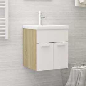 Mueble con lavabo madera de ingeniería blanco y roble Sonoma de vidaXL, Tocadores de baño - Ref: Foro24-3070816, Precio: 110,...