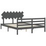 Gray solid wood bed frame with headboard 140x190 cm by vidaXL, Beds and slatted bases - Ref: Foro24-3195268, Price: 160,86 €,...