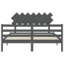 Gray solid wood bed frame with headboard 140x190 cm by vidaXL, Beds and slatted bases - Ref: Foro24-3195268, Price: 160,86 €,...