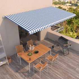 Toldo retráctil manual azul y blanco 600x350 cm de vidaXL, Toldos - Ref: Foro24-3069036, Precio: 555,68 €, Descuento: %