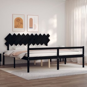 Seniorenbett Massivholz Kopfteil schwarz 200x200 cm von vidaXL, Betten und Lattenroste - Ref: Foro24-3195570, Preis: 178,99 €...