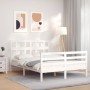 White solid wood bed frame with headboard 140x190 cm by vidaXL, Beds and slatted bases - Ref: Foro24-3194812, Price: 134,56 €...