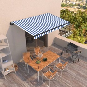 Toldo retráctil manual azul y blanco 400x350 cm de vidaXL, Toldos - Ref: Foro24-3069176, Precio: 438,99 €, Descuento: %