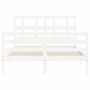 White solid wood bed frame with headboard 140x190 cm by vidaXL, Beds and slatted bases - Ref: Foro24-3194812, Price: 134,56 €...