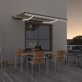 Manual retractable awning with yellow and white LED 350x250 cm by vidaXL, Awnings - Ref: Foro24-3069083, Price: 415,59 €, Dis...