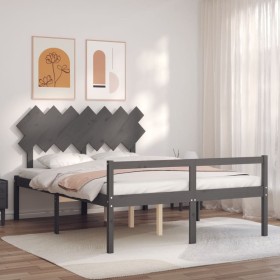 Cama de matrimonio personas mayores cabecero madera maciza gris de vidaXL, Camas y somieres - Ref: Foro24-3195553, Precio: 16...