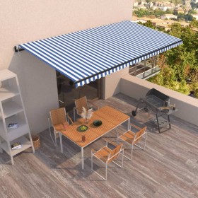 Retractable automatic blue and white awning 600x350 cm by vidaXL, Awnings - Ref: Foro24-3069246, Price: 762,84 €, Discount: %