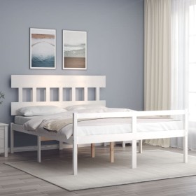 Double bed for seniors with white solid wood headboard by vidaXL, Beds and slatted bases - Ref: Foro24-3195422, Price: 168,99...