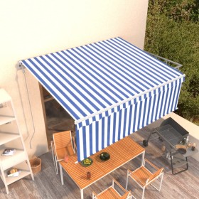 Retractable automatic awning with blue and white shade 4.5x3 m by vidaXL, Awnings - Ref: Foro24-3069326, Price: 405,76 €, Dis...