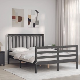 Double bed frame with gray solid wood headboard by vidaXL, Beds and slatted bases - Ref: Foro24-3194218, Price: 155,99 €, Dis...