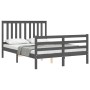 Estructura de cama matrimonio con cabecero madera maciza gris de vidaXL, Camas y somieres - Ref: Foro24-3194218, Precio: 155,...