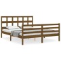 Double bed frame with honey brown wooden headboard by vidaXL, Beds and slatted bases - Ref: Foro24-3194839, Price: 149,99 €, ...