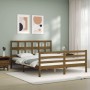 Double bed frame with honey brown wooden headboard by vidaXL, Beds and slatted bases - Ref: Foro24-3194839, Price: 149,99 €, ...