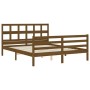 Double bed frame with honey brown wooden headboard by vidaXL, Beds and slatted bases - Ref: Foro24-3194839, Price: 149,99 €, ...