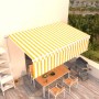 Manual retractable awning with yellow and white blinds 5x3 m by vidaXL, Awnings - Ref: Foro24-3069338, Price: 446,72 €, Disco...