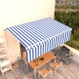 Manual retractable awning with blue and white blinds 5x3 m by vidaXL, Awnings - Ref: Foro24-3069336, Price: 458,65 €, Discoun...