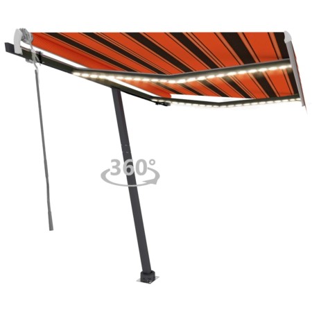 Manual retractable awning with orange and brown LED 350x250 cm by vidaXL, Awnings - Ref: Foro24-3069725, Price: 511,38 €, Dis...