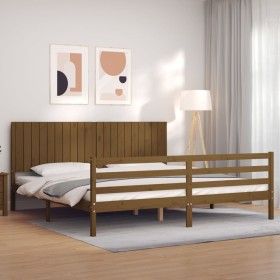 Honey brown solid wood bed frame and headboard 200x200 cm by vidaXL, Beds and slatted bases - Ref: Foro24-3194789, Price: 184...