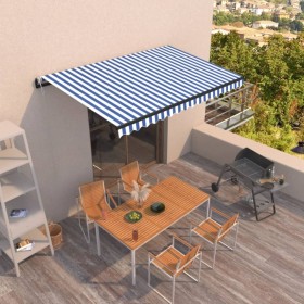 Blue and white automatic retractable awning 400x350 cm by vidaXL, Awnings - Ref: Foro24-3069186, Price: 465,99 €, Discount: %