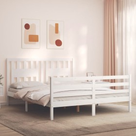 White solid wood bed frame with headboard 160x200 cm by vidaXL, Beds and slatted bases - Ref: Foro24-3194582, Price: 145,54 €...