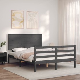 Gray solid wood bed frame with headboard 140x200 cm by vidaXL, Beds and slatted bases - Ref: Foro24-3195223, Price: 170,63 €,...