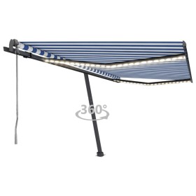 Toldo automático LED sensor de viento azul y blanco 450x300 cm de vidaXL, Toldos - Ref: Foro24-3069771, Precio: 632,72 €, Des...