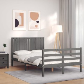 Gray solid wood bed frame with headboard 120x200 cm by vidaXL, Beds and slatted bases - Ref: Foro24-3194763, Price: 148,13 €,...