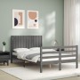 Gray solid wood bed frame with headboard 120x200 cm by vidaXL, Beds and slatted bases - Ref: Foro24-3194763, Price: 148,99 €,...