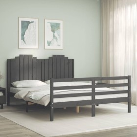 Estructura de cama con cabecero madera maciza gris 160x200 cm de vidaXL, Camas y somieres - Ref: Foro24-3194193, Precio: 206,...