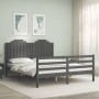 Gray solid wood bed frame with headboard 160x200 cm by vidaXL, Beds and slatted bases - Ref: Foro24-3194193, Price: 206,99 €,...