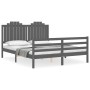 Gray solid wood bed frame with headboard 160x200 cm by vidaXL, Beds and slatted bases - Ref: Foro24-3194193, Price: 206,99 €,...