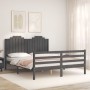 Gray solid wood bed frame with headboard 160x200 cm by vidaXL, Beds and slatted bases - Ref: Foro24-3194193, Price: 206,99 €,...