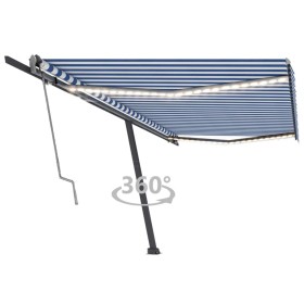 Automatic awning LED wind sensor blue and white 500x300 cm by vidaXL, Awnings - Ref: Foro24-3069791, Price: 727,03 €, Discoun...